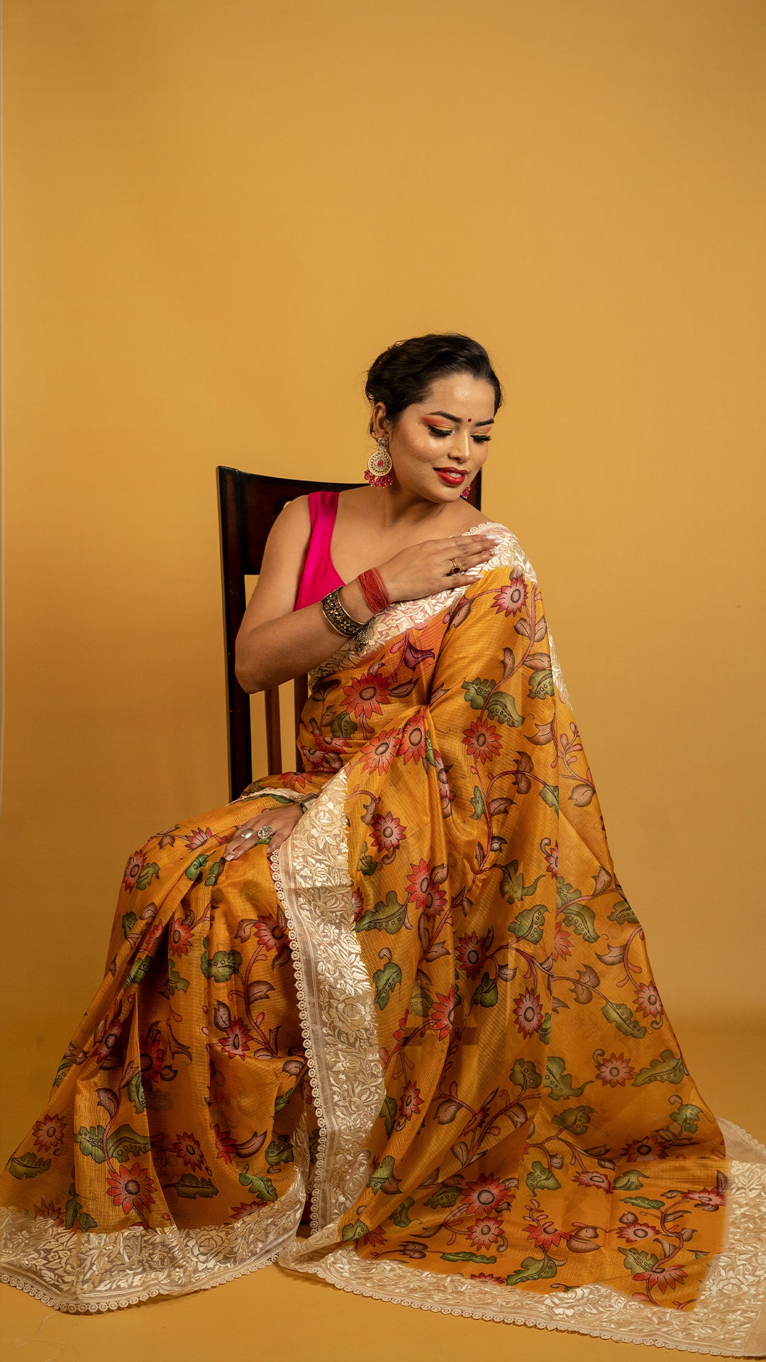 Sunshine Yellow Floral Embroidered Saree with Designer Border | Haldi & Festive Wear Saree