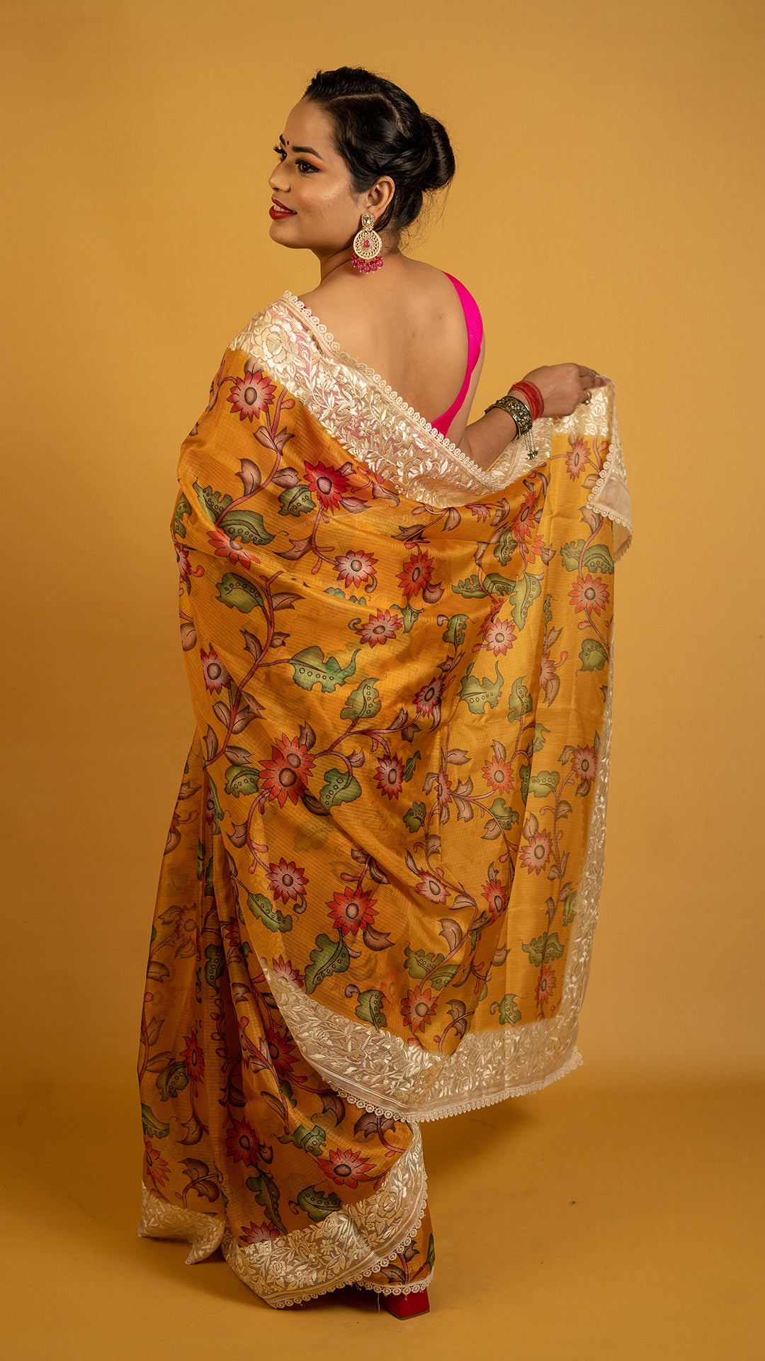 Sunshine Yellow Floral Embroidered Saree with Designer Border | Haldi & Festive Wear Saree